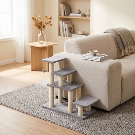 Escalier pour animaux domestiques réglable 3/4 marches échelle pour chat chien griffoirs sisal 70 x 32 x 68 cm gris (1/5)