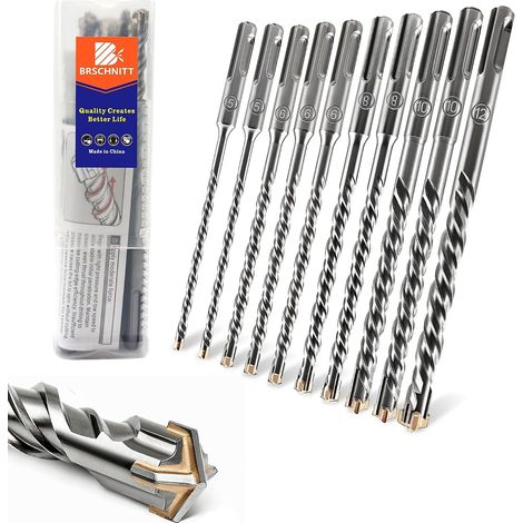 SDS Plus Concrete Drill Bit Set 5 x 2/6 x 3/8 x 2/10 x 2/12 mm x 160 mm – Fits SDS Plus Hammer Drills for Concrete, Brick, Stone and Masonry (Pack of 10) (1/5)
