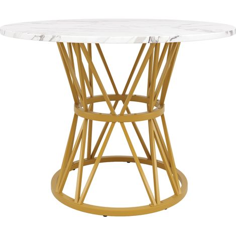 Mesa de comedor redonda 100 x 100 x 76 cm en MDF efecto mármol con patas de metal dorado (1/5)