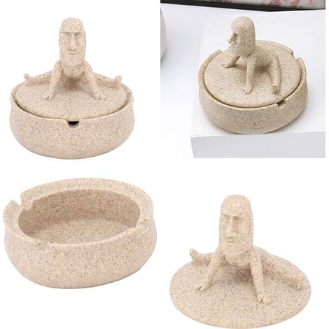 Dekorativer Moai-Aschenbecher aus Kunstharz mit Deckel – Moai-Skulptur von der Insel Pache für Tisch und Schreibtisch – Einzigartige Wohnaccessoires (1/5)