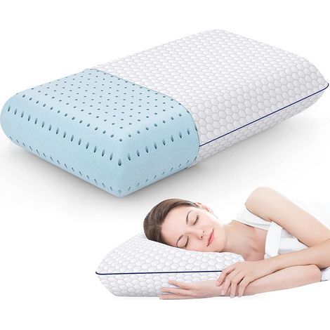 Oreiller ergonomique en mousse à mémoire - Soutien cervical pour dormeurs côté, dos et ventre - Housse lavable et respirante - Anti-acariens - 60x40 cm (1/5)