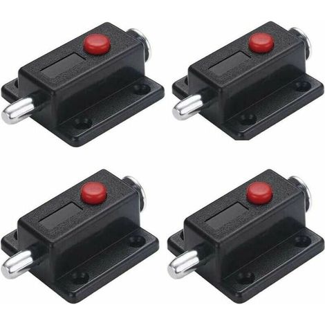 Lot de 4 verrous de porte automatique à ressort avec bouton à ressort Noir