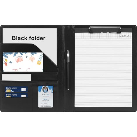 A4 Aktentasche aus PU-Leder mit Papier und Stift, A4 Klemmbrett mit Clip zur Dokumentenaufbewahrung, Dokumentenaufbewahrung für Schule und Büro