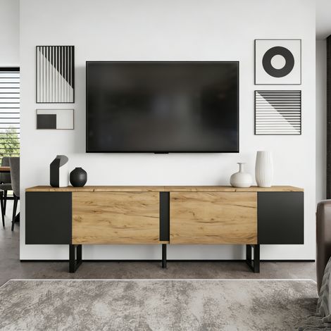 Meuble TV rangement 180 cm 2 portes bois naturel OKMYHOME (1/5)