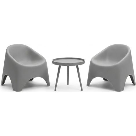 Salotto da giardino grigio Moderno 3 Pezzi con 2 Poltrone Monoblocco Ergonomiche e Tavolino Circolare in Polipropilene Resistente UV  Arredo Outdoor Design per Terrazzo hotel Bar particolare elegante.