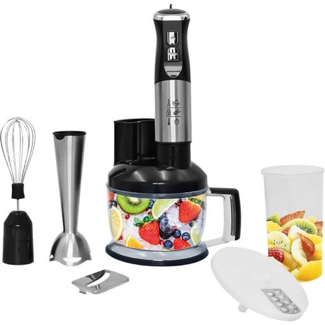 Mixeur plongeant multifonctionnel 6 en 1, 3 vitesses, 1500 W, silencieux, avec bol mélangeur, bol hachoir, fouet à œufs et boîtier en acier inoxydable pour aliments pour bébés, smoothies et sauces. (1/5)