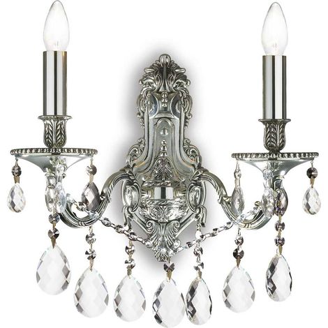 Ideal Lux Gioconda - Lámpara de pared con velas para interior, 2 luces, plateada con cristales, E14