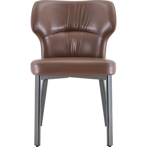 Set de 2 sillas de comedor marrones tapizadas en piel sintética PU y metal negro, HOMVRA (1/5)