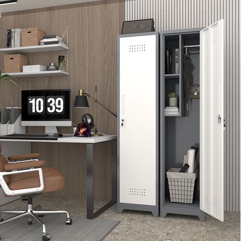 Armadio metallico stretto con serratura e ripiani, grigio, 165 cm (1/5)