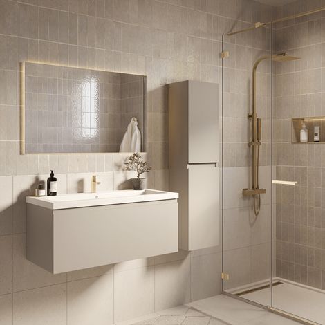LOMAZOO Ensemble Meuble de Salle de Bain 100cm Greige - Vasque