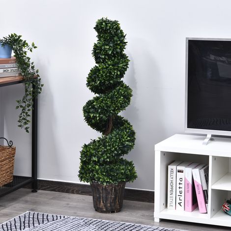 Plante artificielle buis spiralé 120 cm - salon et jardin - pot - décoration réaliste pour maison - bureau - intérieur/extérieur - verdure (1/4)