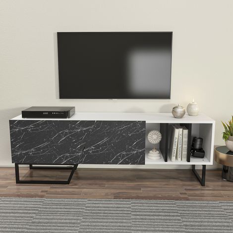 Decorotika Linossa Meuble TV for TVs up to 60 inches Blanc Noir Marble Effect and Noir (1/4)
