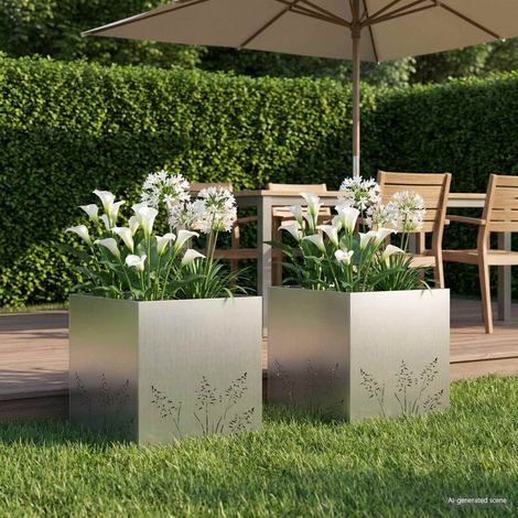 Cache-pot de jardin 2 pc Argenté 50 x 50 x 49 cm (1/5)