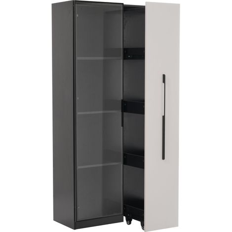 Vetrina multifunzione 160 cm in MDF con porte in vetro temperato, LED e ruote (1/5)