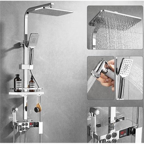 Ensemble de douche mitigeur thermostatique intelli Ensemble de douche chromé numérique robinet salle de bain mélangeur chaud et froid système de pluie montage mural Kit complet robinet de bain baignoi (1/5)