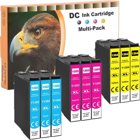 Cartouches d'encre compatibles pour Epson 13XL T1302 T1303 T1304 pour Epson Stylus BX-525WD BX-535WD BX-625FWD BX-630FW BX-635FWD BX-935FWD SX-525WD SX-535WD SX-620FW Workforce 525 630 (9-Pack) (1/5)