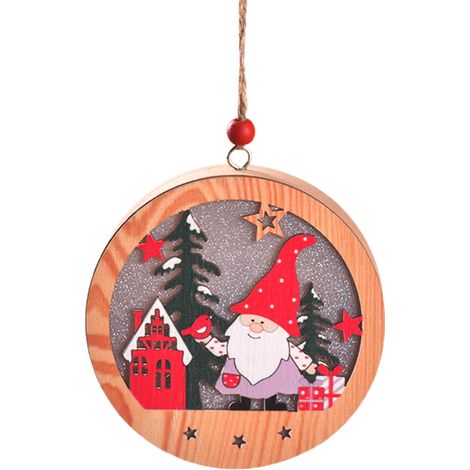 Guirlande Lumineuse Noël - Pendentif Arbre De Noël Père Noël Bonhomme De Neige Renne - Décoration Noël LED En Bois - 10,5 cm - 1 Pièce (1/5)