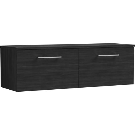 Balterley Bramshall Contemporary Bathroom Wall Hung 1-Drawer Vanity Unit with Worktop, Charcoal Black, 600mm