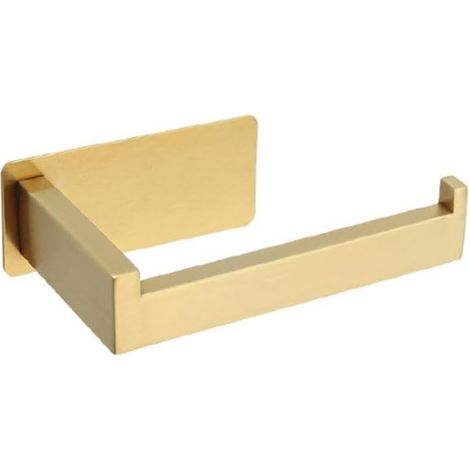 Brushed Toilet Roll Paper Holder Self Adhesive Storage Holders Free Standing Stainless Steel Tissue Hanger No Drill for Bathroom and Kitchen Accessory Square 304 (Gold) (1/3)