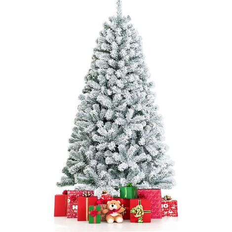 6FT Snow Flocked Artificial Christmas Tree Unlit Hinged Xmas Tree W/ 600 Tips (1/5)