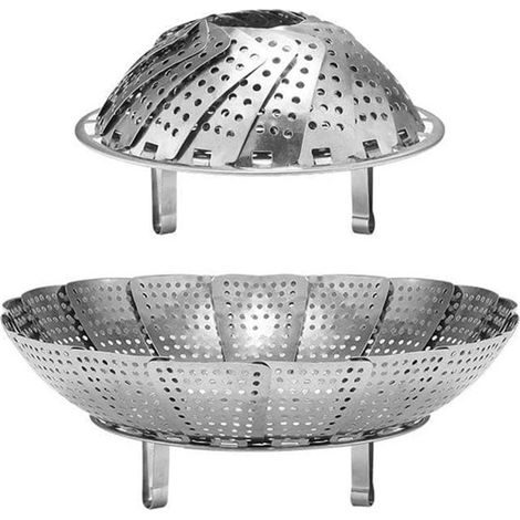 Panier vapeur - acier inoxydable - convient pour la cuisson des légumes et la cuisson à la vapeur des aliments, se déplie pour s'adapter aux casseroles de différentes tailles (déplié 23 x 7,1 cm) (1/5)