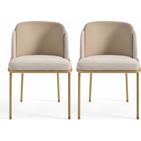 FurnitureR Lot de 2 chaises beige effet cuir PVC avec assise rembourrée et structure en métal doré pour salle à manger, salon ou bureau (1/5)