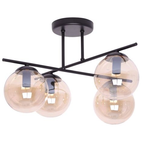 Plafonnier noir 4 globes ambre E14 Kaja Delta K-5161