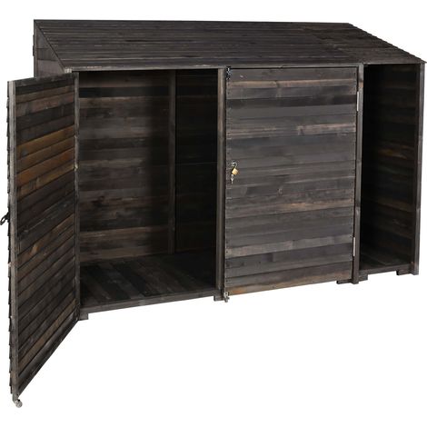 Geräteschuppen HHG-577, Geräteschrank Gerätehaus, Holz gebeizt MVG-zertifiziert, 180x250x93cm anthrazit-grau