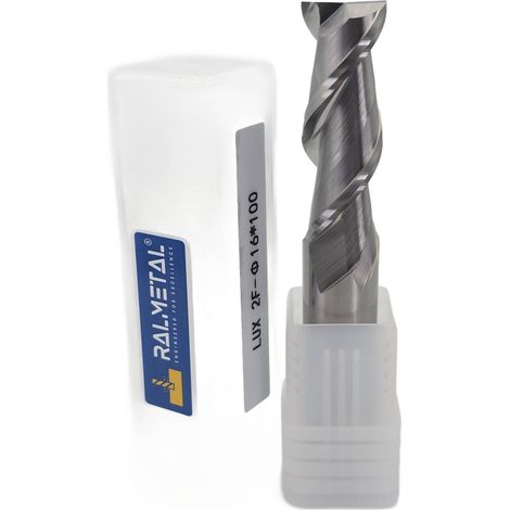 Fresa in metallo duro per alluminio VHM a 2 taglienti 16 x 45 x 100 mm 45 HRC (1/4)