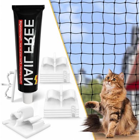 Crochet Fixation Filet Chat Balcon Sans Percer, 50 Crochets + Colle, Protection Fenêtre, Balcon (1/5)