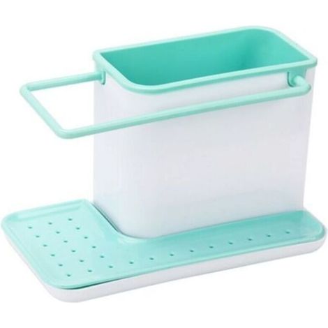 Organiseur de lavage avec sécheuse intégrée, support pour éponge, brosse, produit nettoyant et chiffon, structure démontable, taille standard, couleur bleue (1/3)