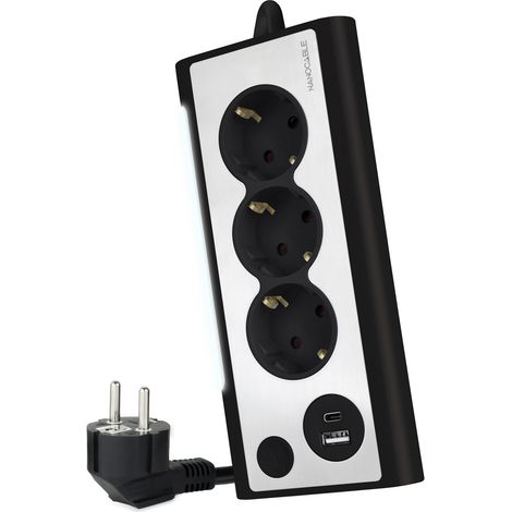 Nanocable Multiprise 3 Prises Schuko 2 Ports USB Noir 1.5 m (1/2)