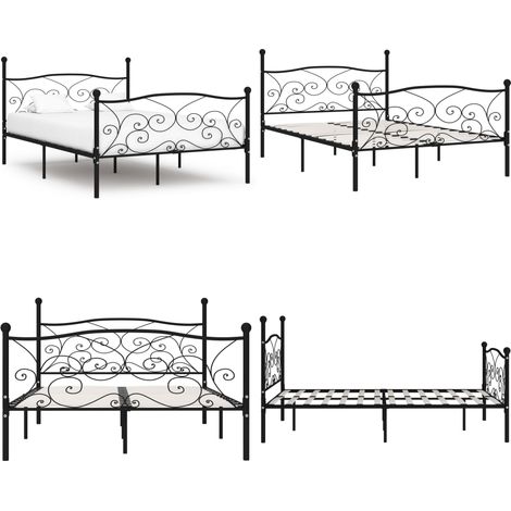Cadre de lit et sommier à lattes Noir Métal 160 x 200 cm - Cadre De Lit - Lit Double - Lit Metal - Lit Noir - Meuble Chambre - Home & Living (1/5)