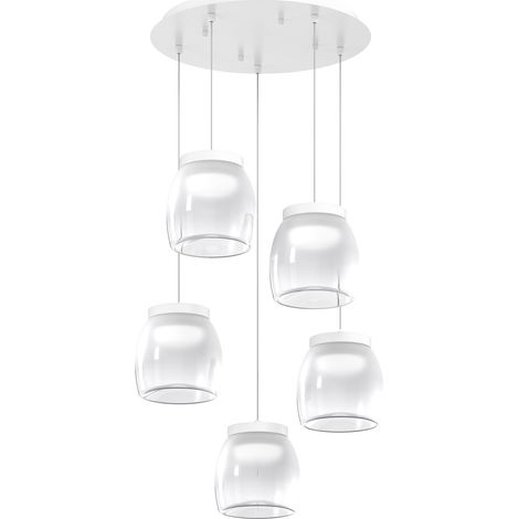 Lampadario Contemporaneo Drum Metallo Bianco Vetro 5 Luci Led 40W Calda