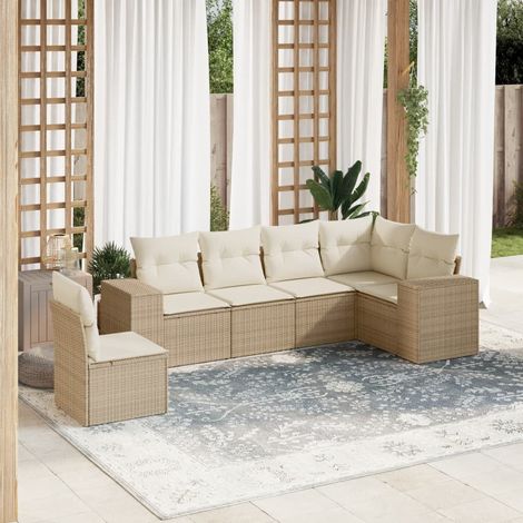 Juego de sofás jardín con cojines 6 pzas ratán sintético beige vidaXL (1/3)