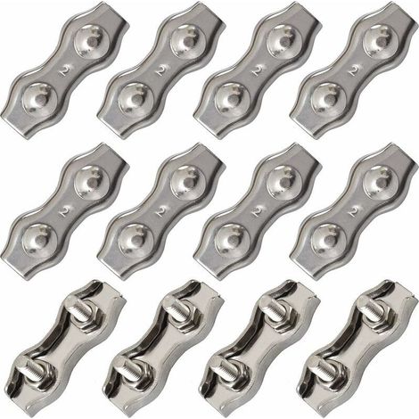 Duplex Pinces En Acier Inoxydable Double Serre CâBles Inox Connecteur De Corde Pince Serre CâBles Duplex Pince M2 Pince De CâBle Pour CâBles De CâBles MéTalliques De 1.5mm, Argent 12 P (1/5)