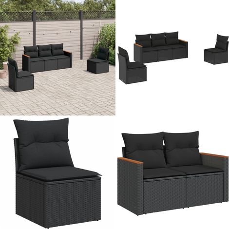 5-tlg. Garten-Sofagarnitur mit Kissen Schwarz Poly Rattan - Gartensofas - Outdoor-Möbel - Gartenmöbelset - Rattanmöbel - Polyrattan - Home & Living (1/5)