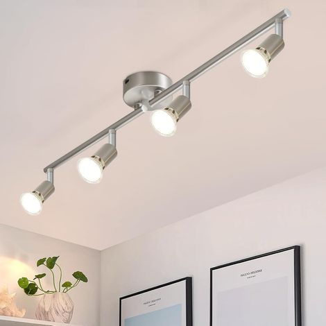 Spot de Plafond LED 4 Ampoules - Plafonnier Moderne Ampoule GU10 Spot Rotatif à 330° sans Ampoule - Chrome (1/5)