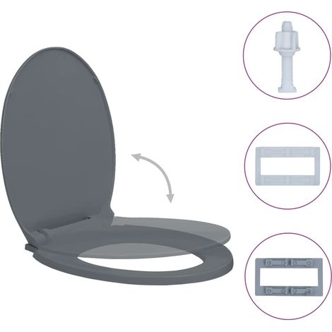 INLIFE Siège de toilette à fermeture en douceur Ovale Gris 46 x 34 cm (L x I) (1/5)
