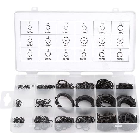 300Pcs E Clip Sprengring Shop Sortiment Schwarz Sicherungsring Kit Externe Sicherungsring Sortiment Set 2mm bis 32mm