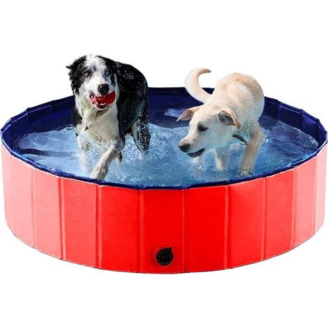 Zolginah – Faltbarer Hundepool (80 cm) – Rutschfeste, tragbare Badewanne – Schnell entwässernd – Für drinnen und draußen geeignet – Rot (1/5)