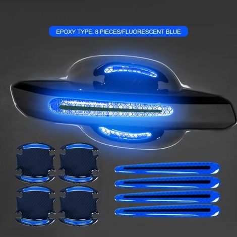 Décoration intérieure,Autocollant 3D en Fiber de carbone pour poignée de porte de voiture,protection contre les - Type Bleu (1/4)