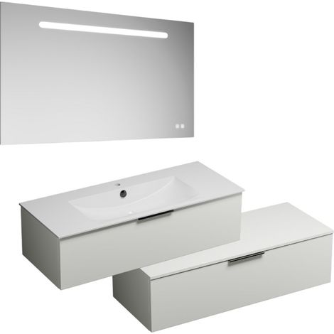 Mueble bajo lavabo BURGBAD Olena offset blanco brillo 120 cm + espejo (1/5)