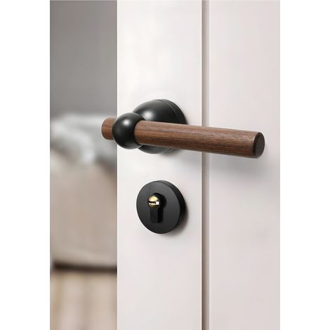 Walnut door lock, silent interior door lock, new Chinese style wooden door handle (1/4)