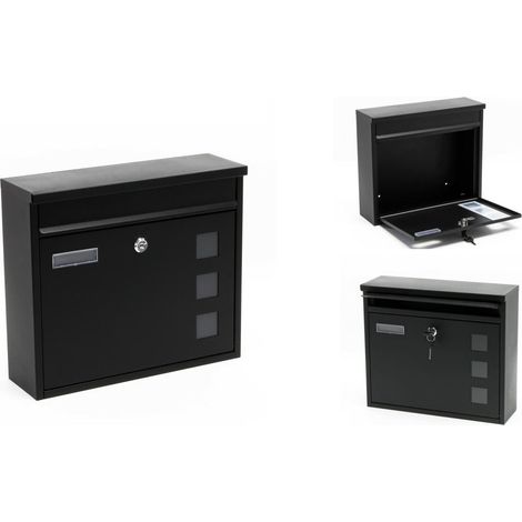 Boite aux lettres 36cm acier noire avec support mural - Mailbox Design V12