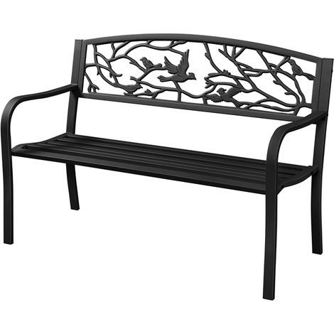 Homevive Banco de Jardín de 2-3 Plazas Diseño Parque Clásico Patio Terraza Exterior Asiento Estable 127x52x86 cm Negro