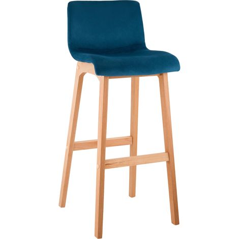 Sgabello da bar x1 base in legno a 4 gambe seduta in velluto blu stile scandinavo 100006519