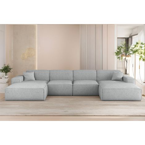 Wohnlandschaft Sofa U-Form CELES PREMIUM in Stoff Artico Hellgrau (1/3)