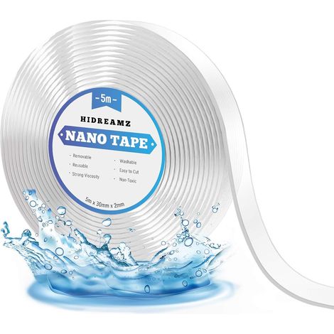 [JAMAIS UTILISÉ]Ruban Adhésif Nano Réutilisable, Ruban Adhésif Double Face Amovible, Lavable et Résistant Pour Les Articles à Coller, Réparer Les Tapi(5m x 3cm x 2mm) (1/5)