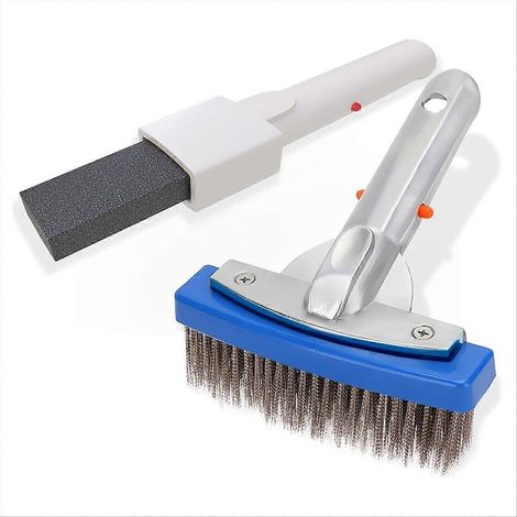 Pierre ponce et brosse de piscine en acier inoxydable de 12,5 cm pour éliminer les taches de rouille sur le béton et le plâtre des piscines et spas. (1/5)